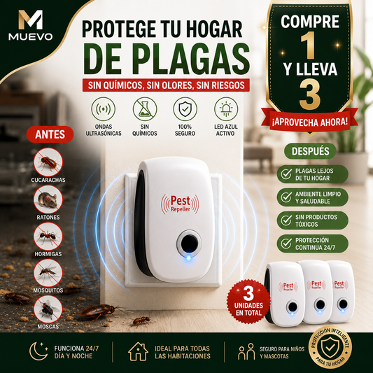 Repelente Ultrasónico de Plagas 1x3 | Protección 24/7